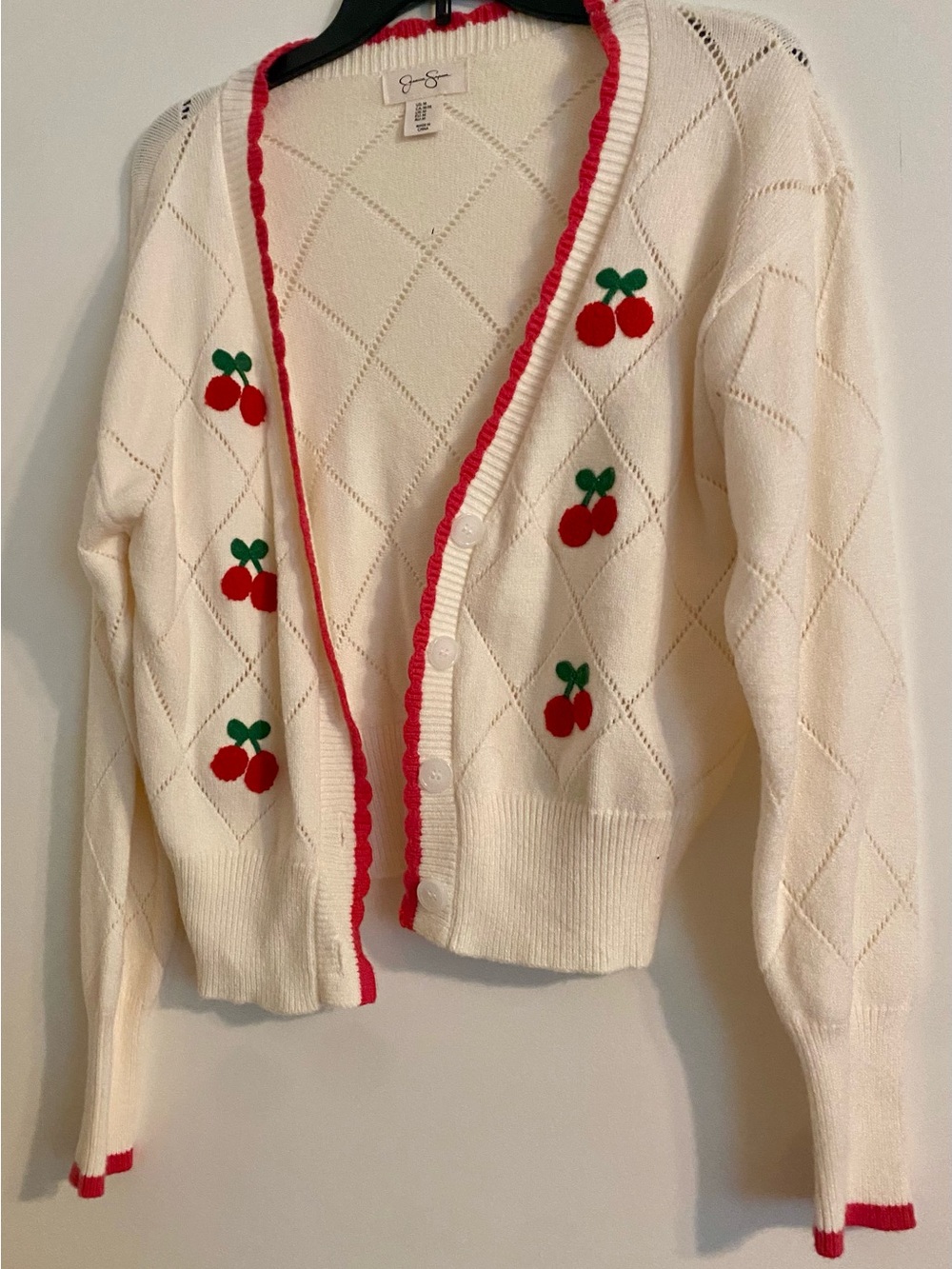 Jessica Simpson Cream Cardigan with Red Cherry Embroidery